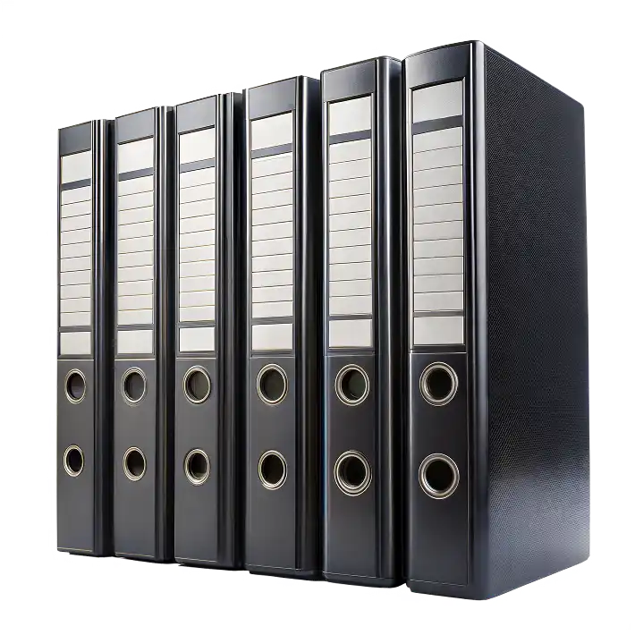 Rij met ringbandmappen voor gestructureerde documentarchivering, bestandsorganisatie en professioneel dossierbeheer.